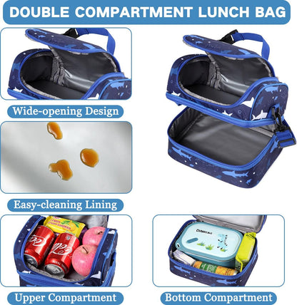 VASCHY Lunch Box Bag Men, Insulated Two Compartments Bento Cooler Bags for Adults/Women/Kids for School,Daycare,Kindergarten,Picnic Black