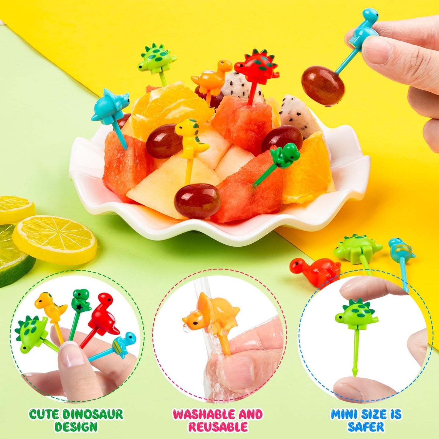 36pcs Mini Dinosaur Food Picks, Cute Cartoon Animal Fruit Toothpicks for Dinosaurs Birthday Party Bento Picks for Sandwiches, Snacks Desserts Accessory