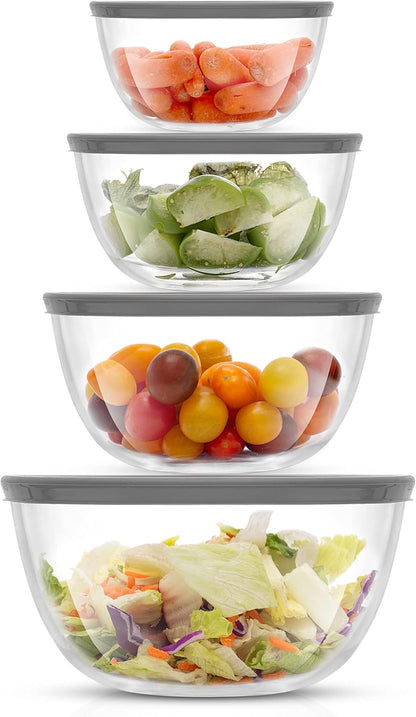 JoyJolt Kitchen Mixing Bowls - 8pc Glass with Lids Set – Neat Nesting Large Bowl Batter Cooking Storage and Big Salad BPA-Free Black