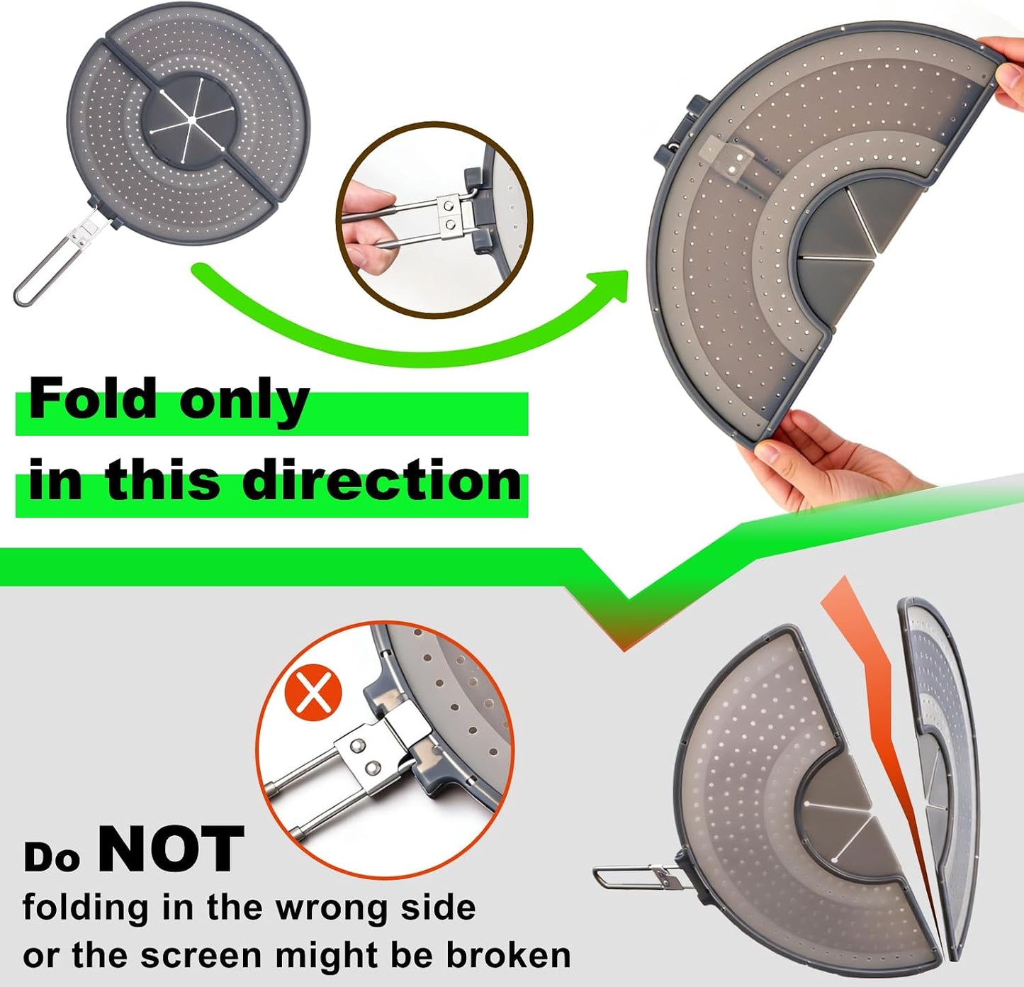 Foldable Splatter Screen with Handle For 10,11,12 and 13 Inch Frying Pan - Dual Folding Oil Guard,BPA-Free Silicone,Heat-Resistant Grip,Space Saving Fry Pan Cover for Mess-Free Cooking,Dishwasher Safe