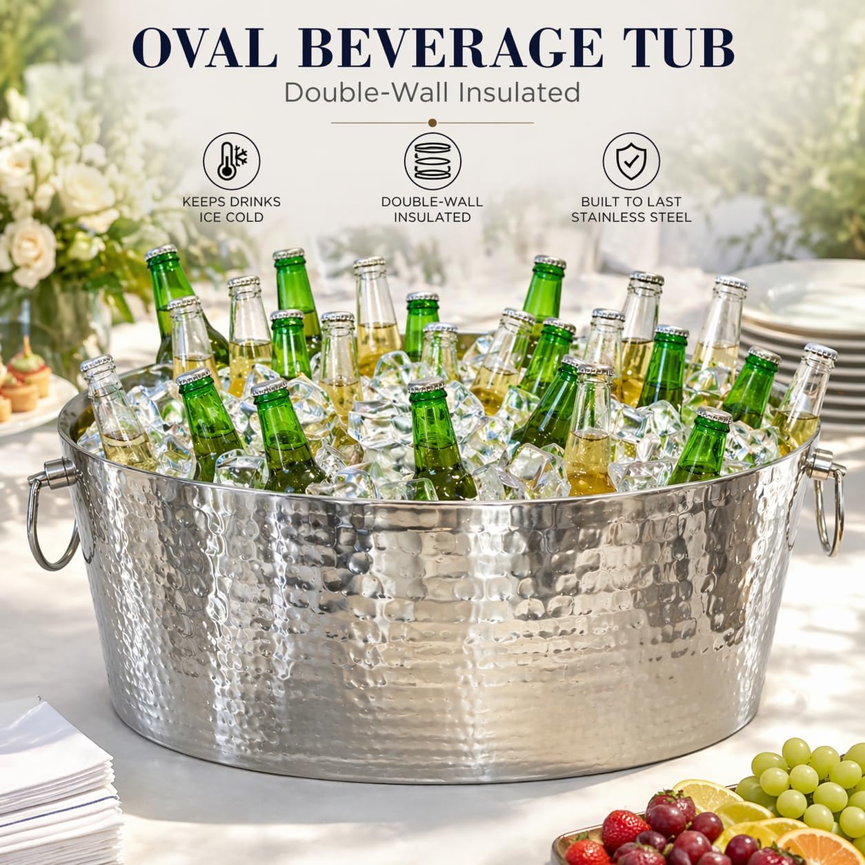 BREKX Armored XL Insulated Beverage Tub for Parties – Stainless Steel Ice Bucket, Large 6.25 Gallon Drink Cooler, Holds 24–30 Bottles, Beer, Wine & Champagne