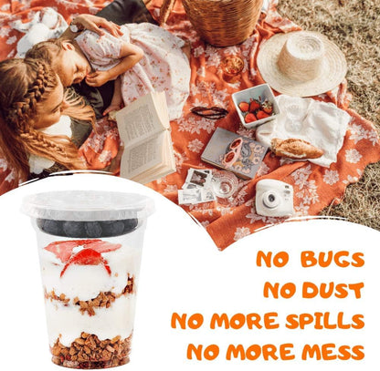 Aatriet Clear Plastic Parfait Cups with Insert &Lids No Hole - Yogurt Fruit Parfait Cups for Kids, for Dips and Veggies, Take Away Breakfast and Snacks. No Leaking (12oz. flat, 50sets)