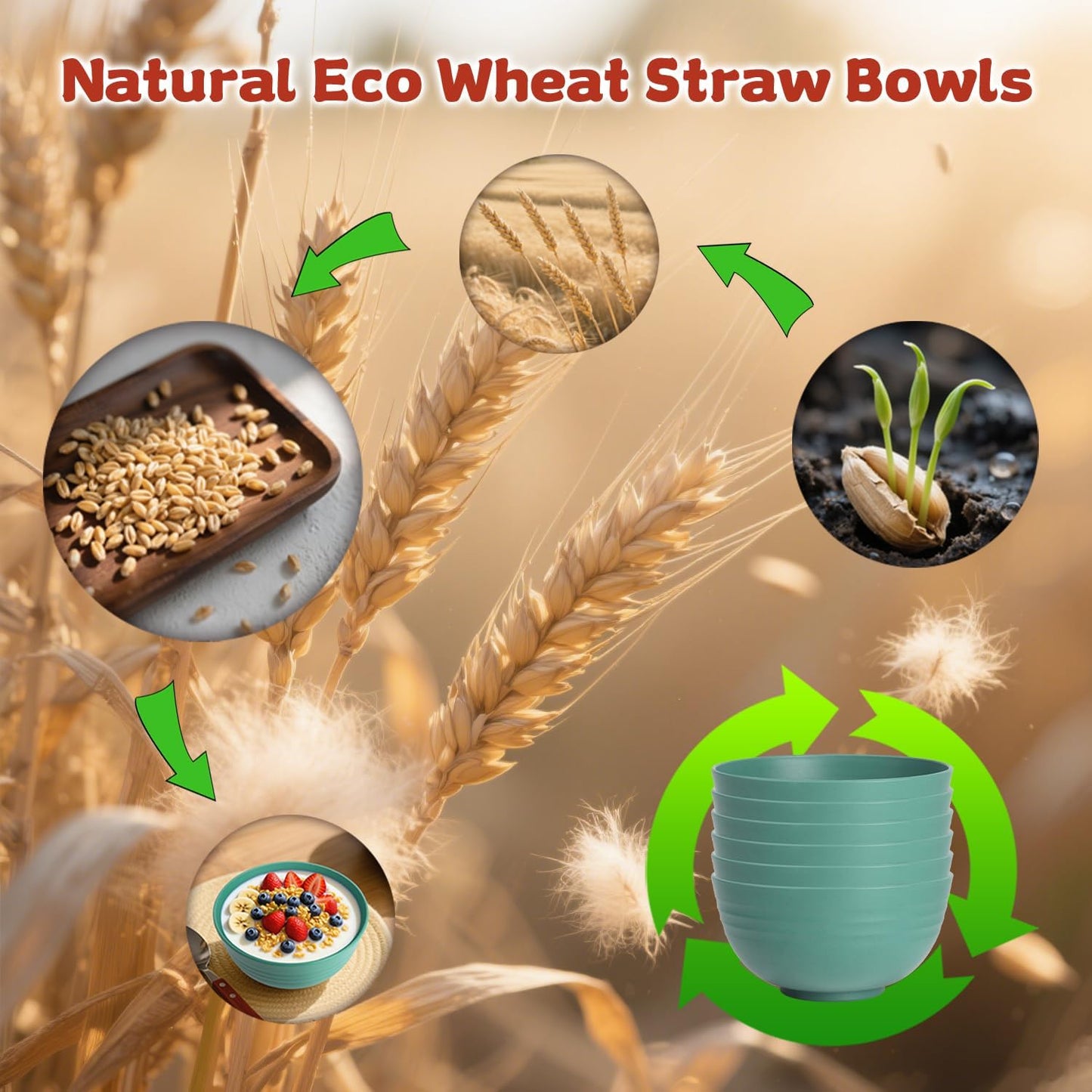 Wrova Wheat Straw Bowls for Kitchen set of 6,Anti-Scald Thick Soup Bowls 40oz,Microwave and Dishwasher Safe Bowl Sets, Unbreakable Cereal Bowl Sets. Vibrant Series