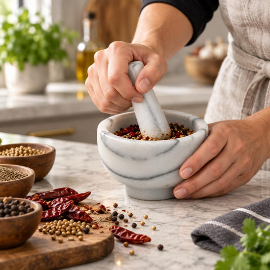 HIC Kitchen Mortar and Pestle Set, Solid Carrara Marble, 3.8-Inch, Spice Herb Grinder, Pill Crusher, Nut Butter Maker