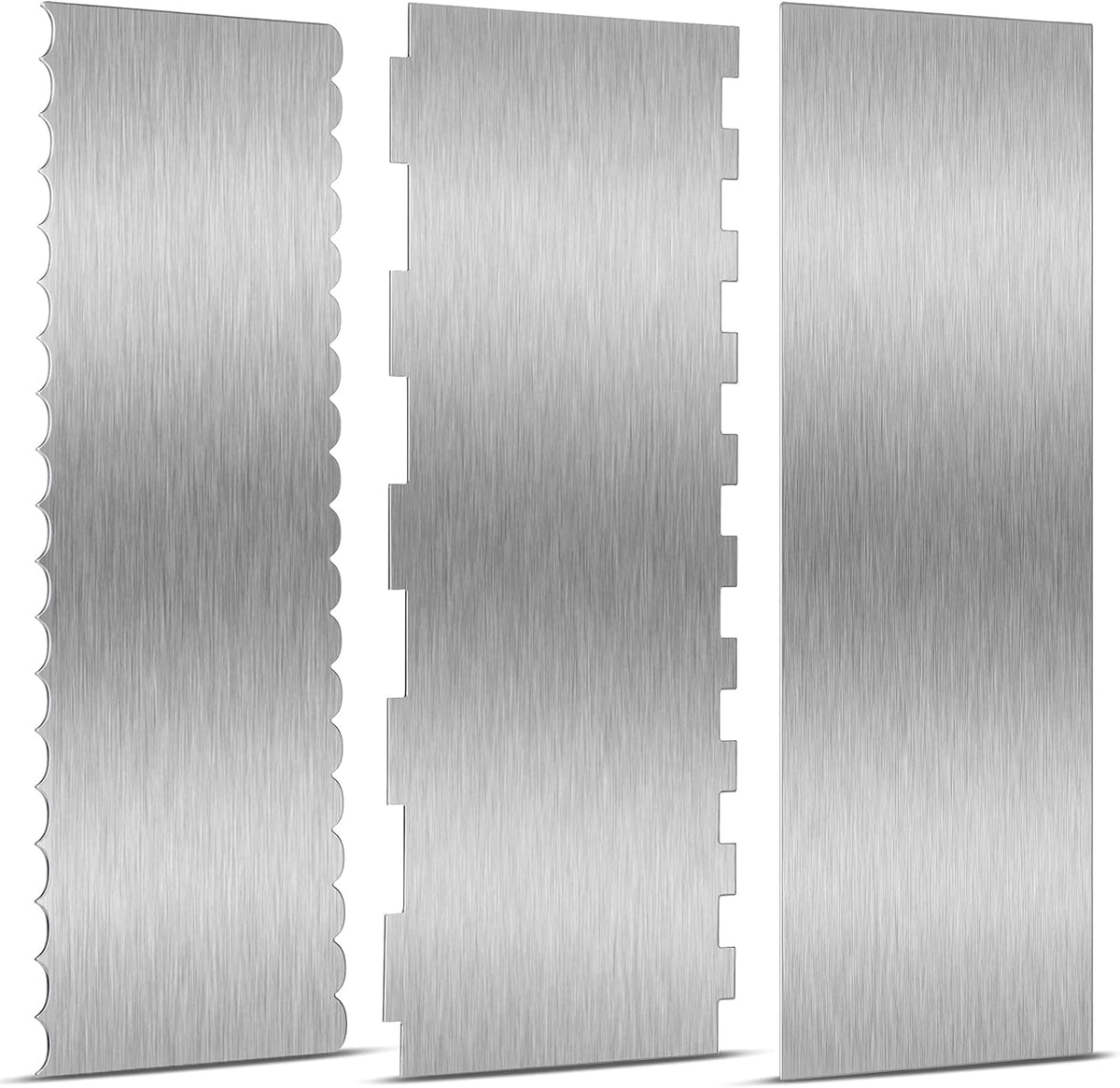 Patelai 3 Pcs Stainless Steel Cake Scraper, Double Pattern Edges