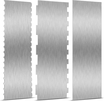 Patelai 3 Pcs Stainless Steel Cake Scraper, Double Pattern Edges