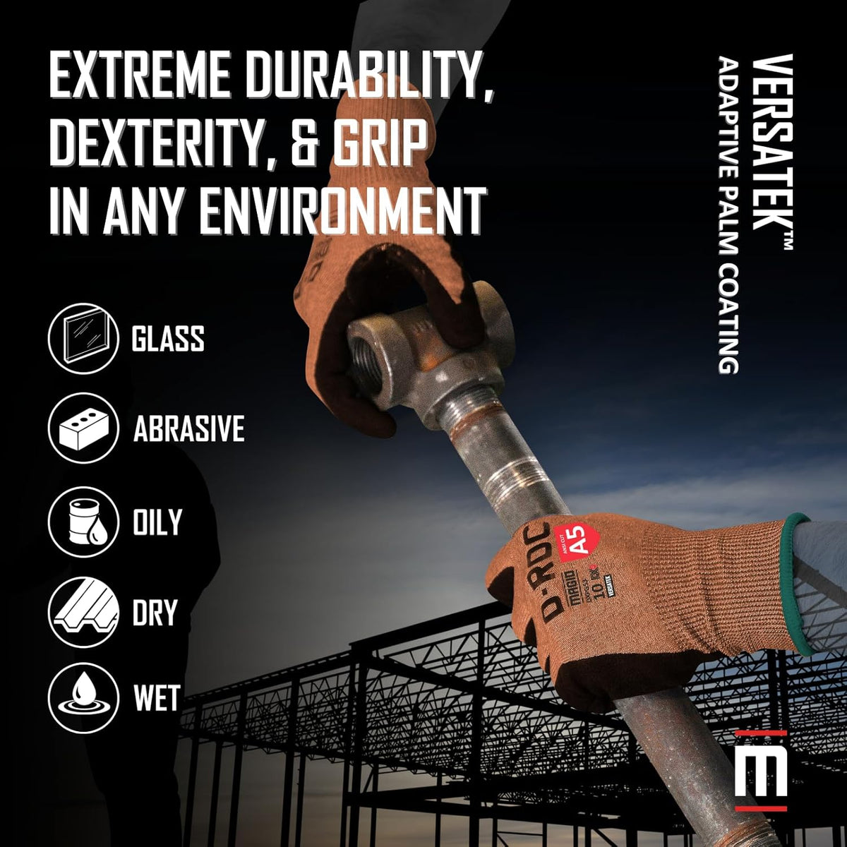 MAGID D-ROC ANSI A5 DX+ Technology VersaTek Grip Work Gloves, 1 Pair, Size 7/Small, DXPG53