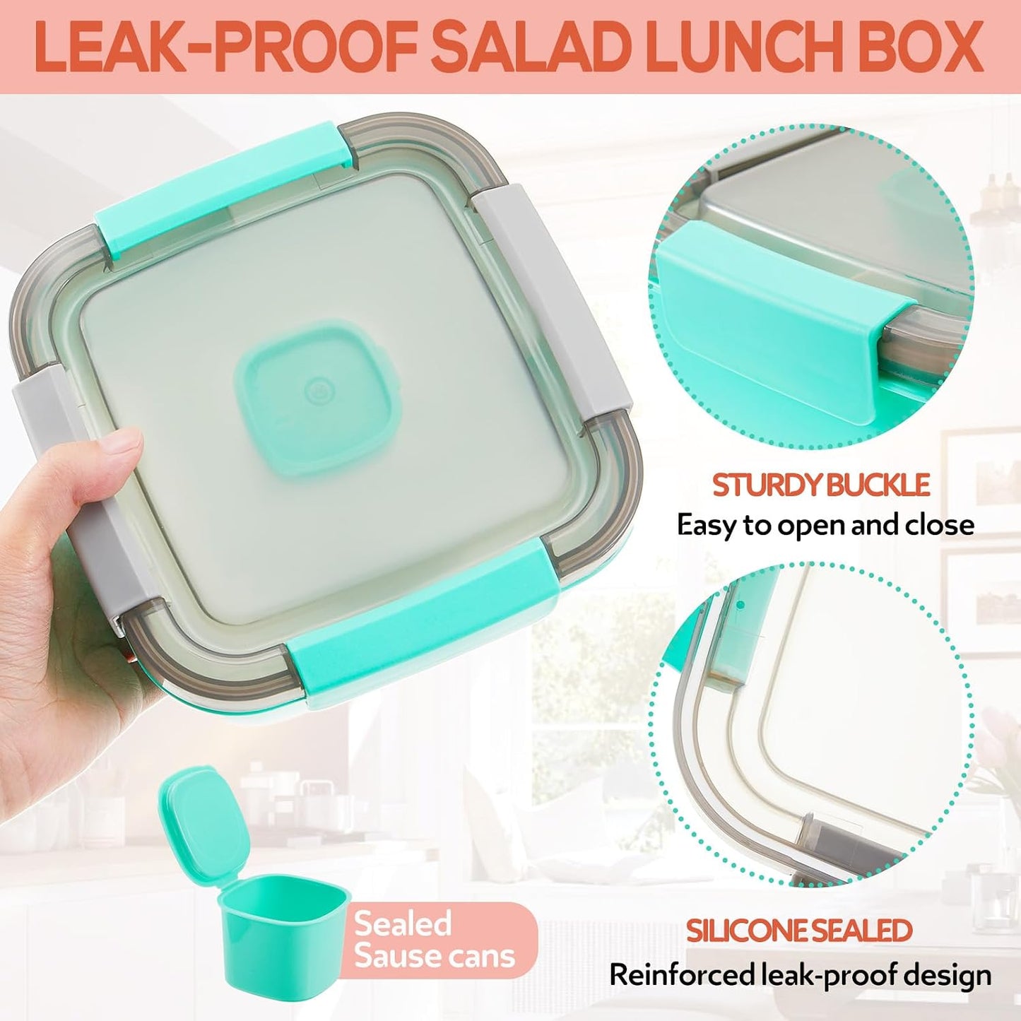 Tessco for you 6 Pcs Salad Lunch Container 50 oz Salad Container with 3 Compartment Reusable Bento Box for Adults Stackable Lunch Bowl for Meal Snack Fruit(Pink)