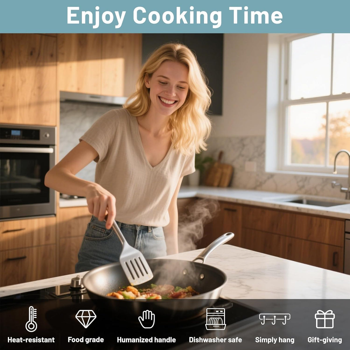 Pleafind 𝟑𝟑% 𝐎𝐅𝐅 Cooking Utensils Set - 4 Pcs Stainless Steel Kitchen Utensils Set with Solid Turner, Slotted Turner, Serving Ladle, Slotted Spoon, Wok Utensils Set with Heat Resistant Handle
