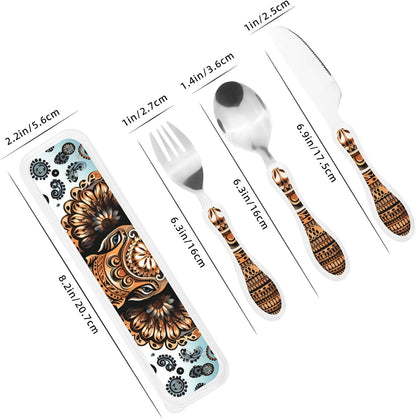 3-Piece Kids Silverware Set With Storage Case, Stainless Steel Reusable Children Safe Knife Spoon Fork Set Elephant Pattern Children Flatware Set For Kids Lunch Box