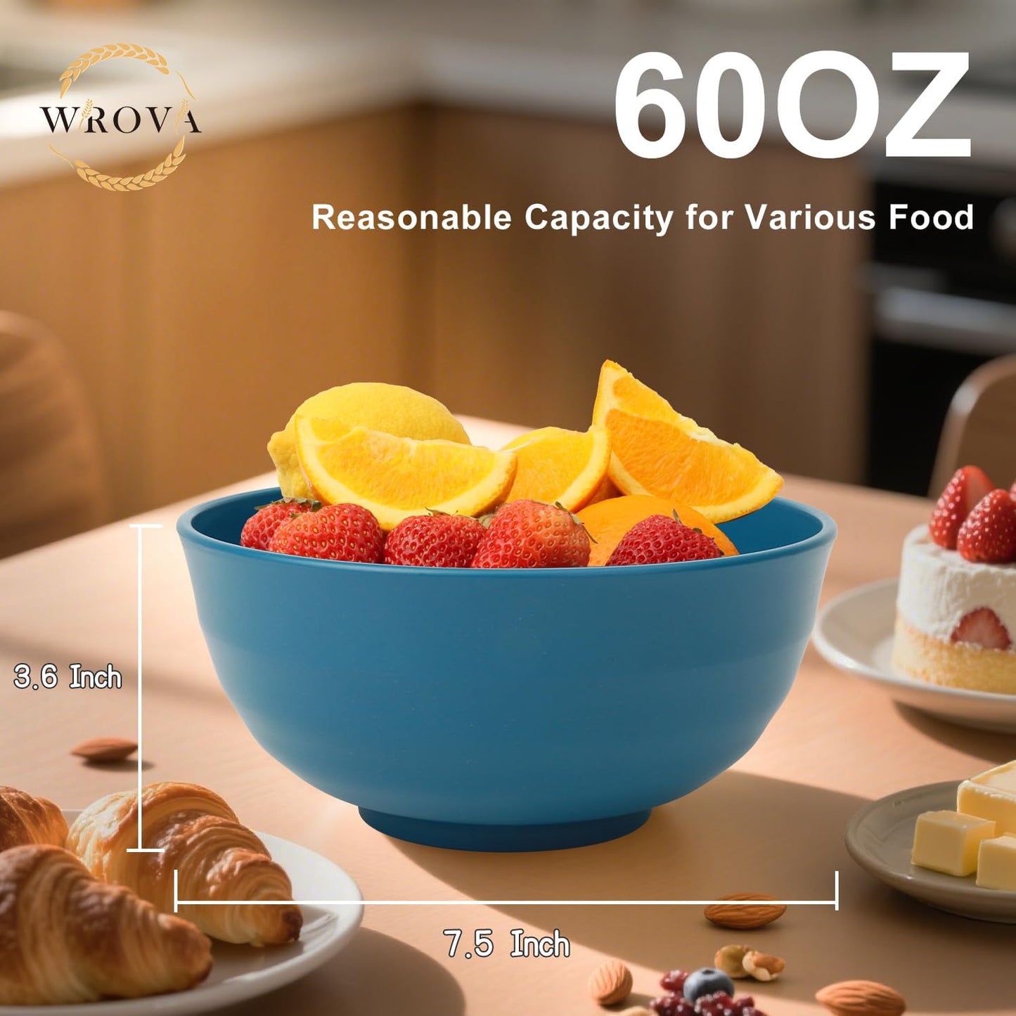 Wrova Wheat Straw Bowls for Kitchen set of 6,Anti-Scald Thick Soup Bowls 40oz,Microwave and Dishwasher Safe Bowl Sets, Unbreakable Cereal Bowl Sets. Vibrant Series