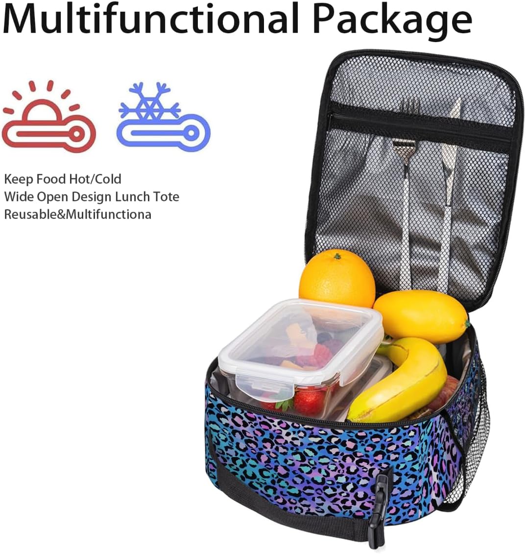 Rainbow Leopard Lunch Box Thermal Cooler Bento Tote Bags Portable Insulated Lunch Bag for Girls Teens, Kids Lunch Bags for School Beach Picnic Travel