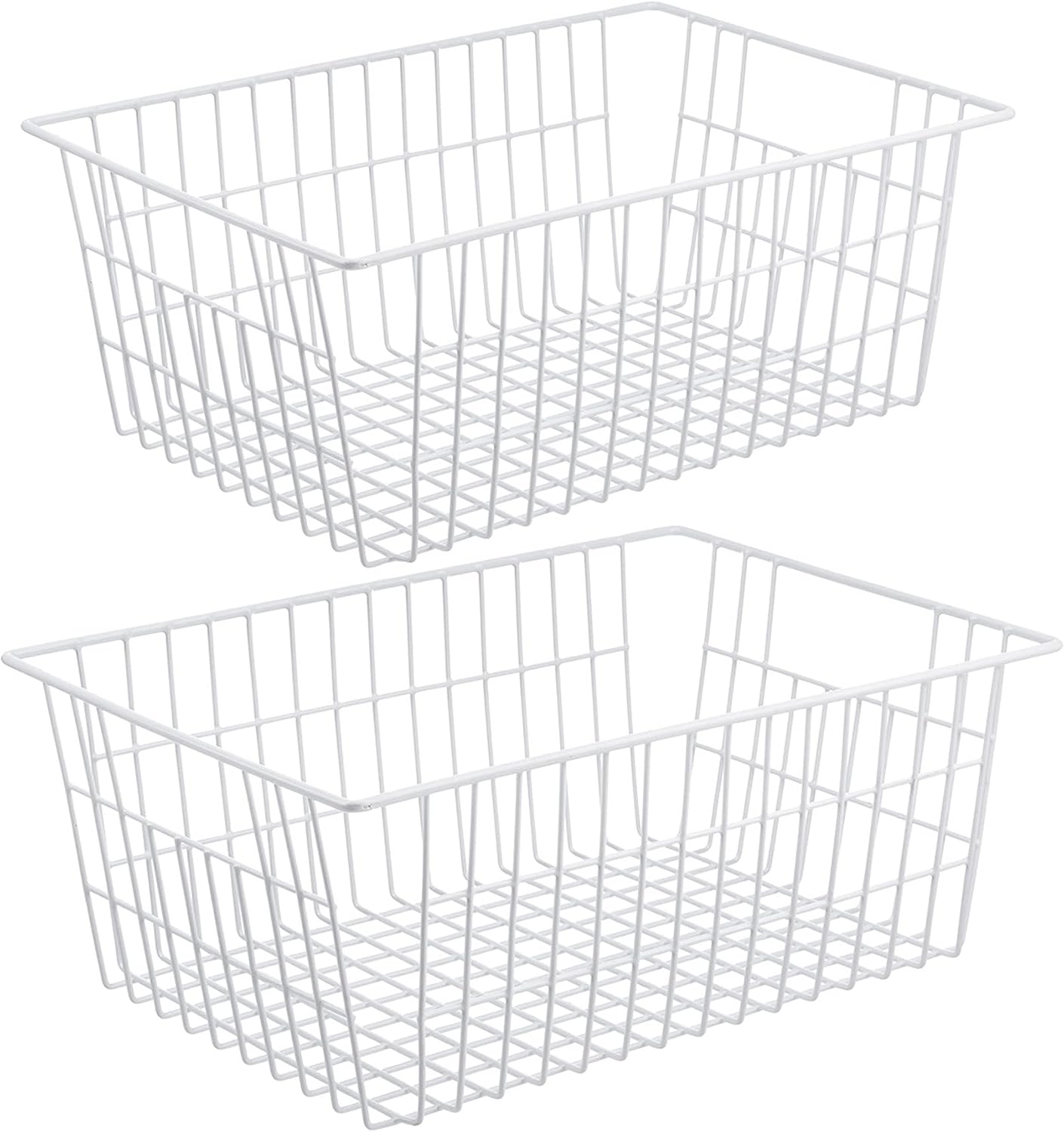 Redrubbit Wire Storage Baskets, Large Farmhouse Metal Freezer Basket Storage Organizer Bins with Handles for Kitchen Cabinets, Pantry, Closets, Bedrooms, Bathrooms, Set of 6, White