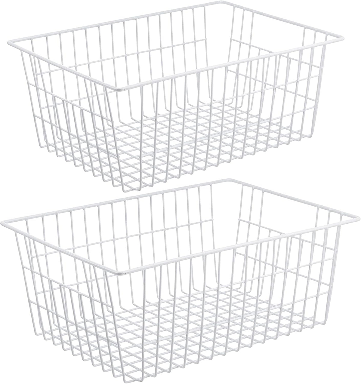 Redrubbit Wire Storage Baskets, Large Farmhouse Metal Freezer Basket Storage Organizer Bins with Handles for Kitchen Cabinets, Pantry, Closets, Bedrooms, Bathrooms, Set of 6, White