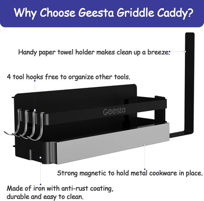 Geesta Upgraded Griddle Caddy for Blackstone 28"/36" Griddles/Weber Grill/Prep Cart, BBQ Grill Accessories Space Saver with Magnetic Tool Holder & Paper Towel Holder