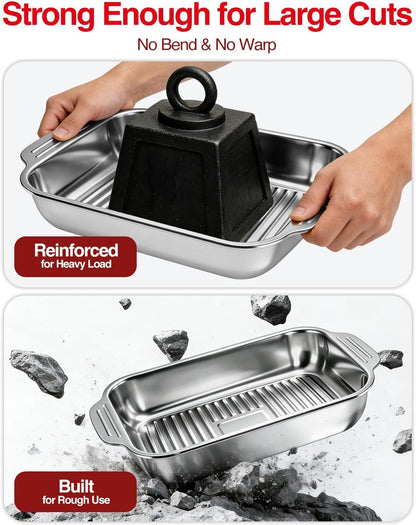 Grilling Prep and Serve Trays with Upgraded Lid, Stainless Steel Extra Large Grill Carry System, Deep Marinating Container with Cutting Board for BBQ Outdoor Grilling