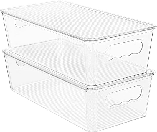 Vtopmart 8pcs Clear Organizers and Storage Bins with Lids, Stackable Plastic Storage Containers with Handles for Fridge, Freezer, Pantry, Cabinet, Kitchen Organization