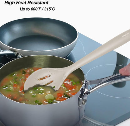 VOVOLY Silicone Spoons for Cooking, Solid & Slotted Spoon Set, Med, Black