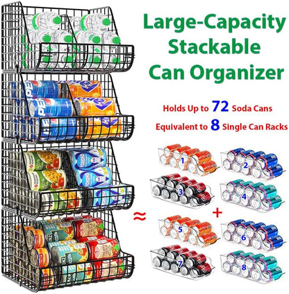 Stacking Can Dispensers 3 Tier with 3 Divider, Large Pantry Can Organizer, Beverage Drink Pop Soda Can Storage Basket, Can Holders for Pantry, Canned Food Rack Wire Bins for Kitchen Cabinet (3-Pack)
