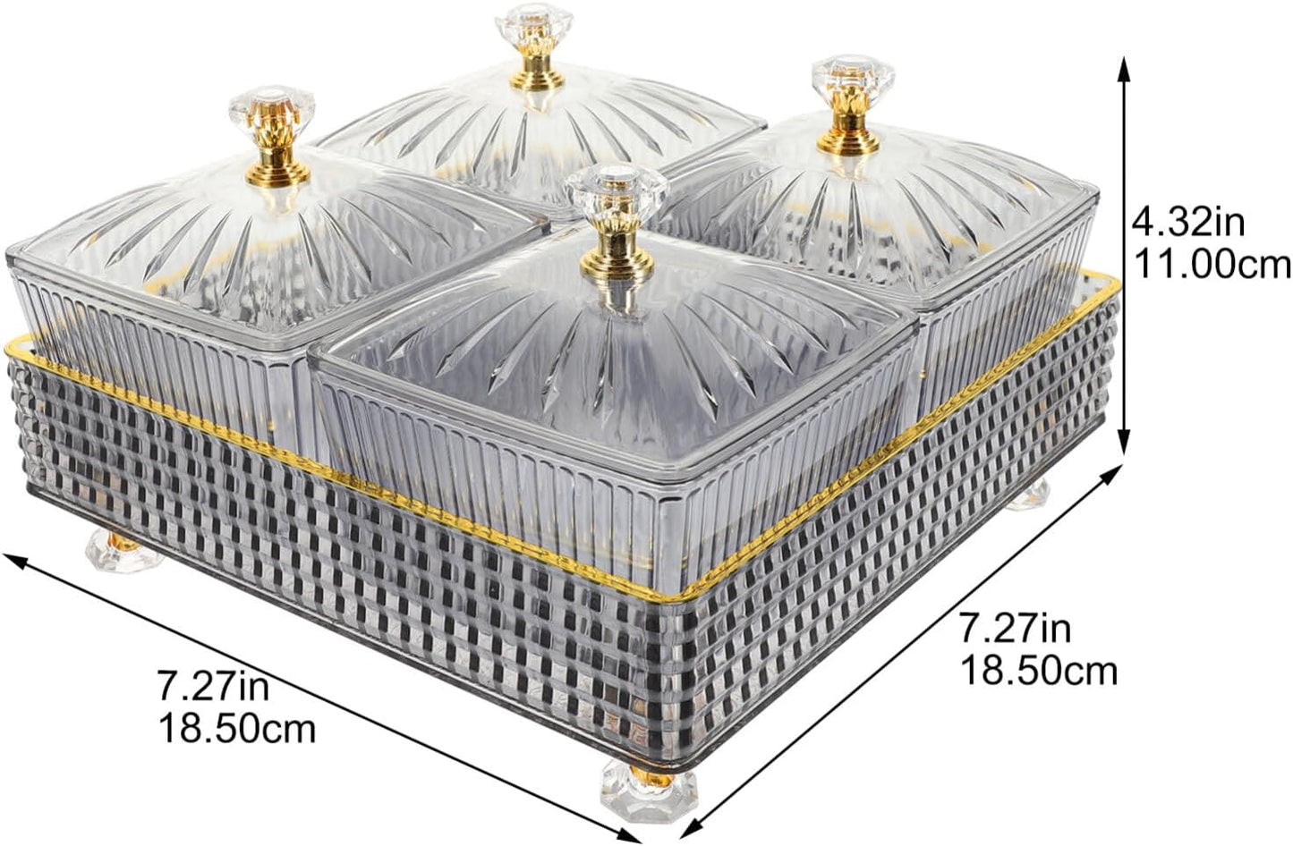 Luxshiny 7.28 Inch Snack Platter with 4 Covered Bowls and Tray Divided Serving Plate for Dried Fruit Candy Nuts Party and Home Entertaining Food Storage Bowl