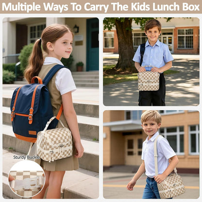 Vankor Corduroy Lunch Box Kids Insulated Lunch Bag Double Decker, Cute Leak-Proof Lunch Box for Boys Girls, Portable Cooler Lunch Bag Thermal Lunch Tote for School Picnic Travel, Light Blue