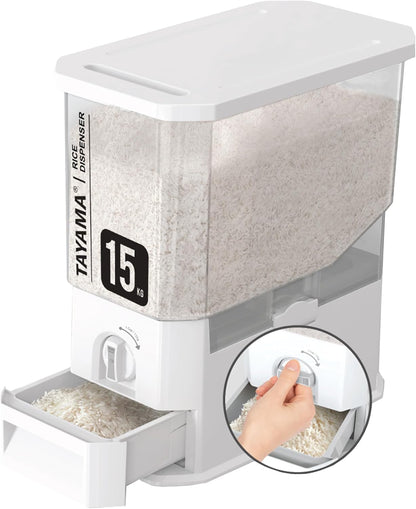 TAYAMA 55 lbs. Capacity Rice Dispenser Grain Storage Container,White