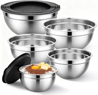 Beasea Stainless Steel Mixing Bowls, 5 Pack 1.5 QT Stackable Nesting Mixing Bowls with Airtight Lids, Metal Bowl with Lid for Baking, Meal Prepping, Salad, Serving, Food Storing