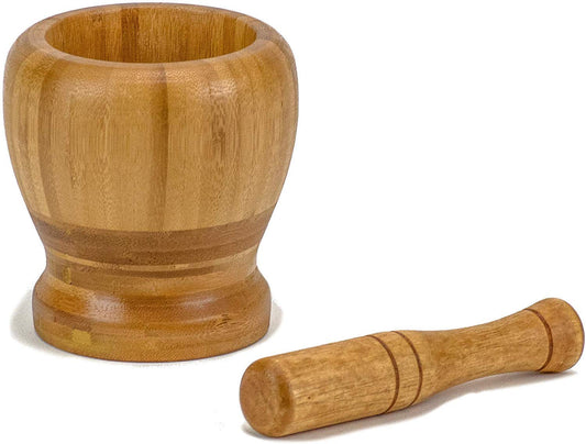 DecorRack Mortar and Pestle, 100% Natural Bamboo Spice Grinder, Decorative 4 inch Wooden Mortar and Pestle Set for Kitchen