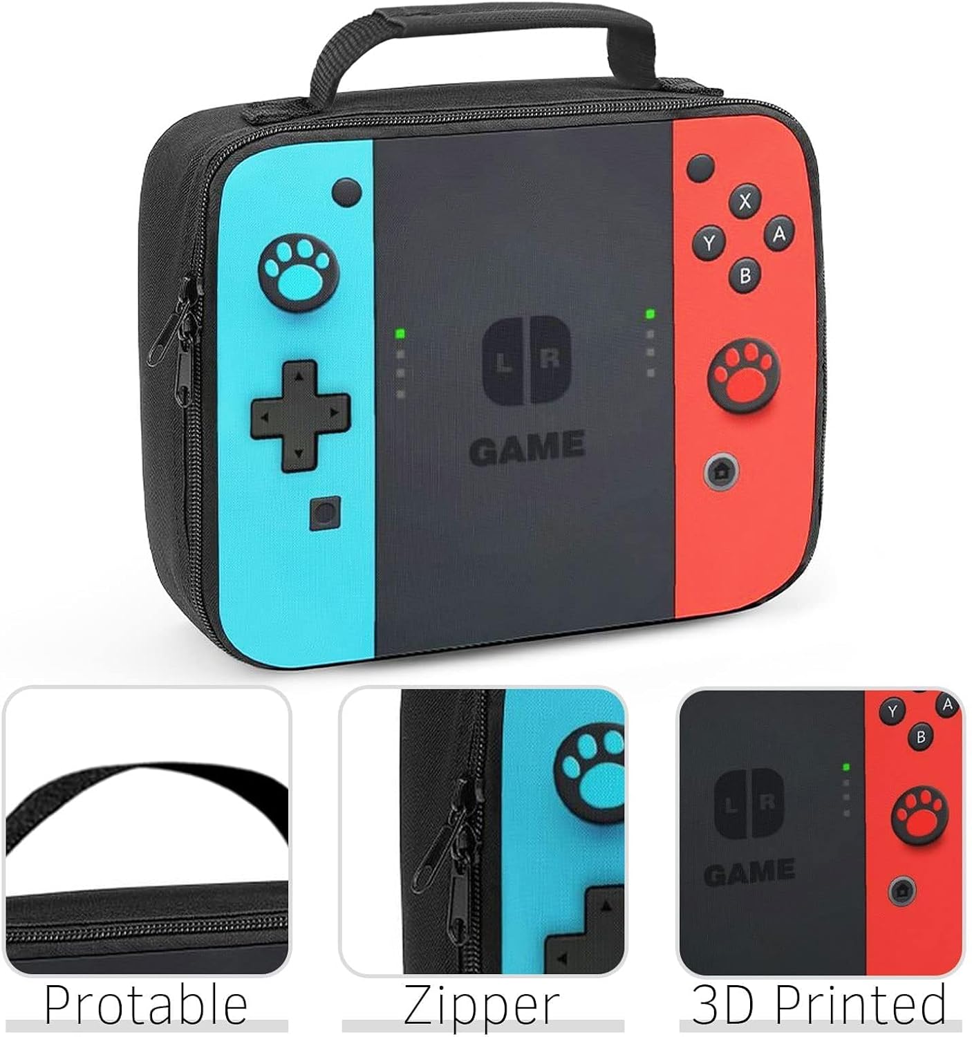 Game Lunch Bag for Boys Girls Gamer, Insulated Video Game Lunch Box for School Work Office Travel Picnic Hiking Beach, Waterproof Leakproof Portable Fits Most Bento Boxes