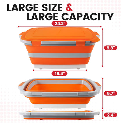 BBQ Prep Tub 3-IN-1 Large 16L Collapsible Cutting Board with Locking Lid for Meal Prep Marinating Food, Camping Sink with Colander, Dish Basin, Storage Blanket for Camping Picnic BBQ, Black