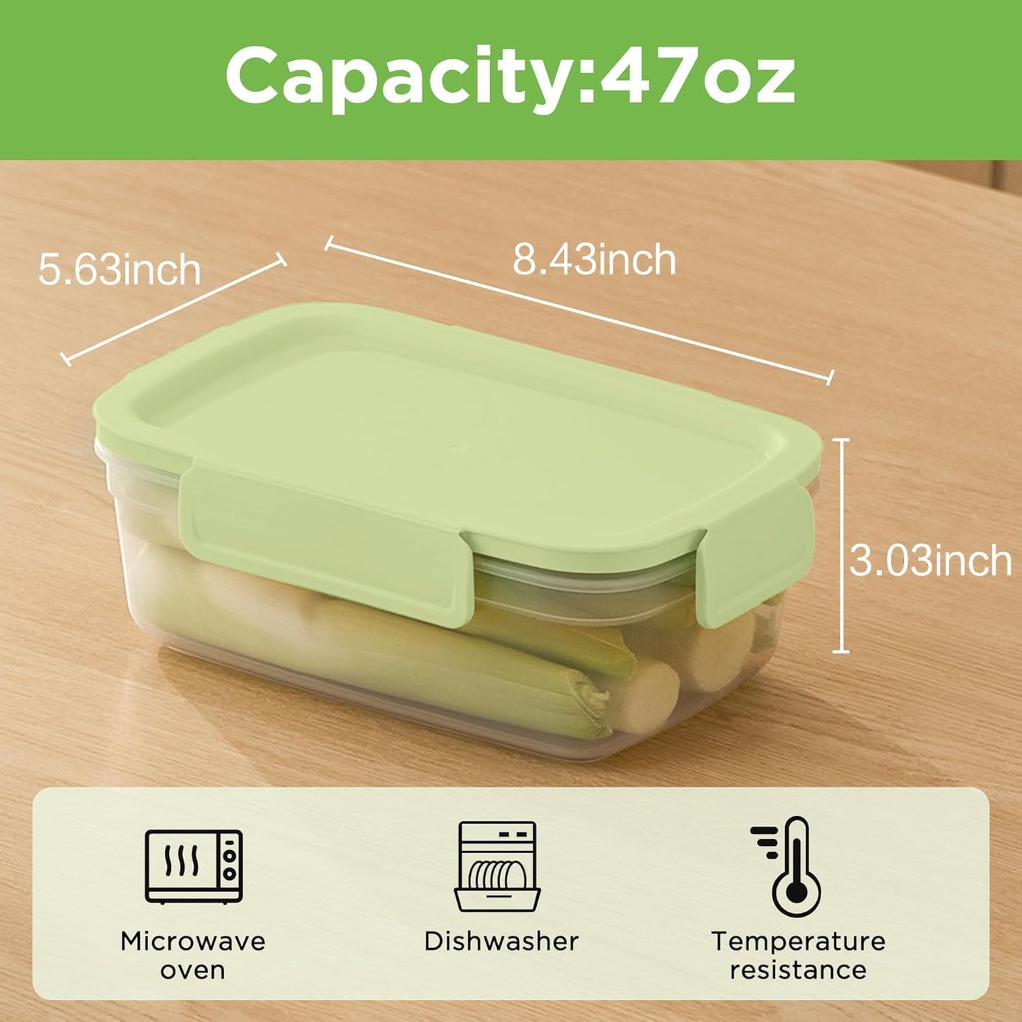 10-Pack Food Storage Containers with Airtight Leakproof Lids, BPA-Free Meal Prep Containers for Microwave/Dishwasher/Freezer, Green, 47.3oz Each