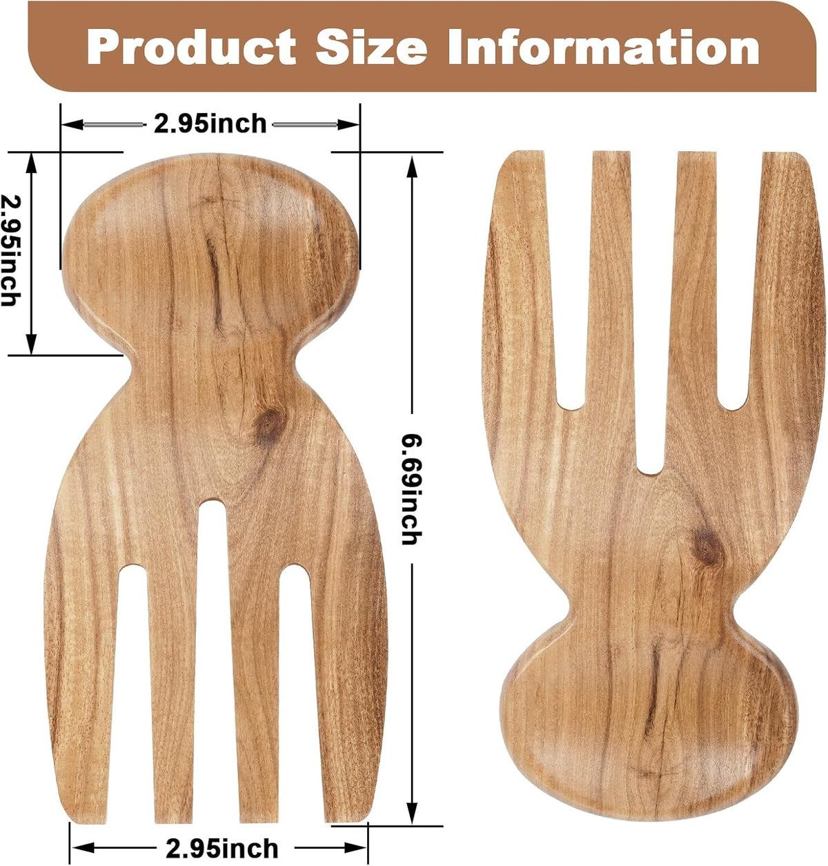 MYRAINBOW Salad Tongs, 2pcs Wood Salad Hands, Acacia Wooden Salad Tongs, Wooden Salad Serving Utensils for Tossing & Serving, 6.69" x 3", Kitchen Salad Servers Set, Ideal Gift for Home, Family,Friends