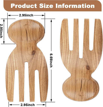 MYRAINBOW Salad Tongs, 2pcs Wood Salad Hands, Acacia Wooden Salad Tongs, Wooden Salad Serving Utensils for Tossing & Serving, 6.69" x 3", Kitchen Salad Servers Set, Ideal Gift for Home, Family,Friends