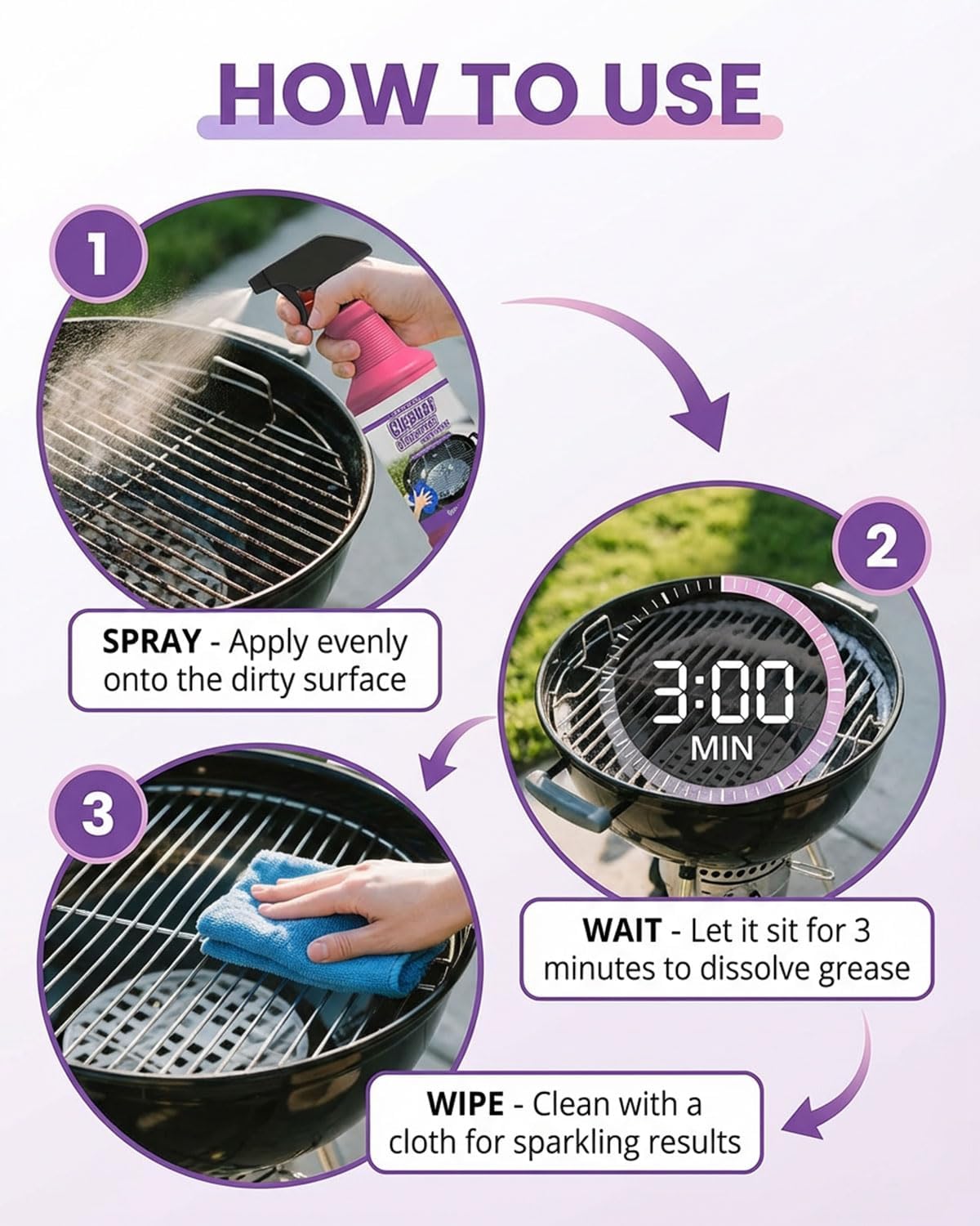 Fast-Acting Heavy-Duty Grill Degreaser Spray, Bbq Grill Cleaner,Grill Cleaner For Outdoor Grills, All Purpose Heavy Duty Cleaner for Burnt Food & Grease