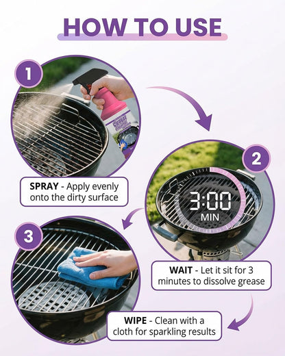 Fast-Acting Heavy-Duty Grill Degreaser Spray, Bbq Grill Cleaner,Grill Cleaner For Outdoor Grills, All Purpose Heavy Duty Cleaner for Burnt Food & Grease