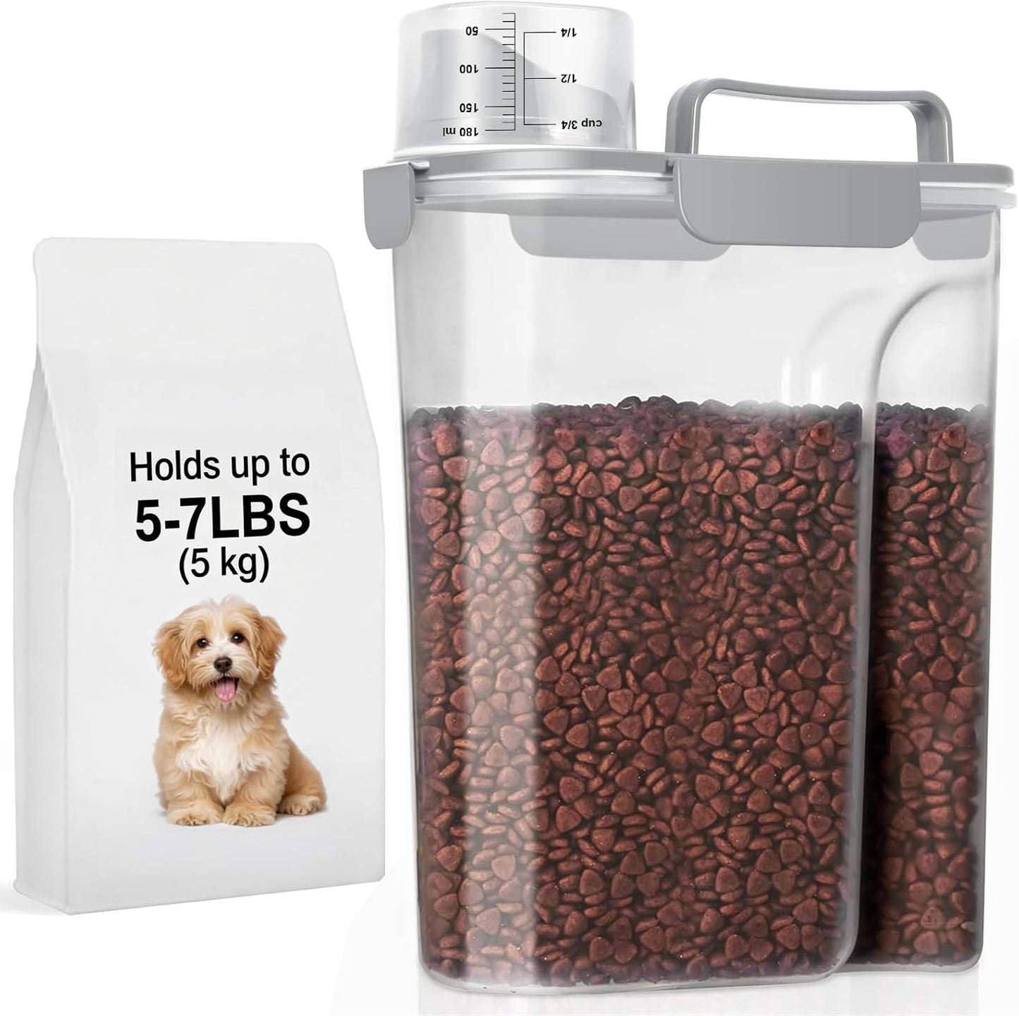 LEAWALK 5-7Lbs Dog Cat Food Storage Container with Upgraded Large Nozzle BPA-free, 4 Snap Seals Plastic Pet Food Storage Containers with Handles are Easy to Clean and Carry