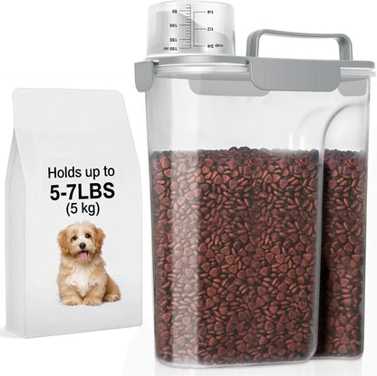 LEAWALK 5-7Lbs Dog Cat Food Storage Container with Upgraded Large Nozzle BPA-free, 4 Snap Seals Plastic Pet Food Storage Containers with Handles are Easy to Clean and Carry