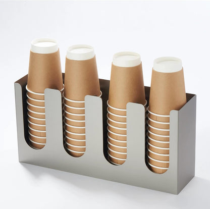 CURTA Paper Cup and Lid Holder, Disposable Paper Cup Dispenser 4 Compartment Coffee Cup and Lid Storage Organizer Holder for Countertop Coffee Station Bar Restaurant Breakroom