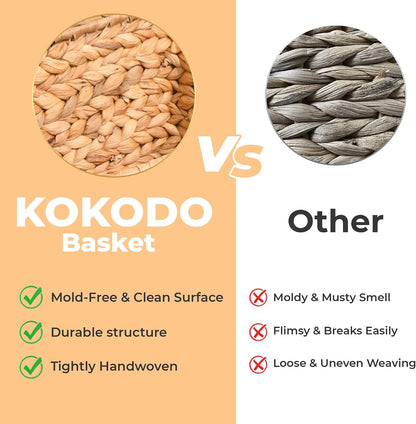 KOKODO Wicker Storage Basket Set of 2, Rectangular Baskets for Shelves with Handles & Chalkboard Labels, Handwoven Water Hyacinth Baskets for Organizing Pantry, Closet & Home.