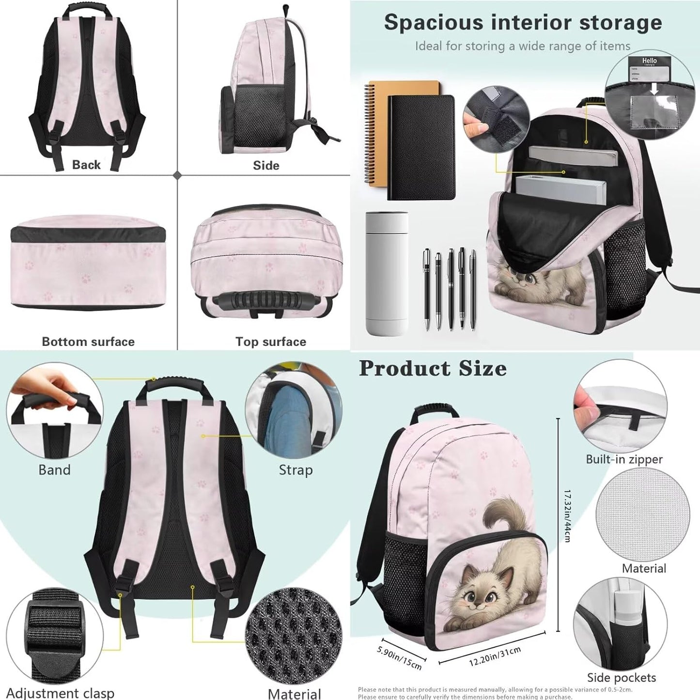 Cute Capybara Pizza Backpack for Girls, 5 Pcs Boys School Bag Set for Kids, 17 Inch Backpacks Lunch Pencil Box Reusable Utensils Case Set for Middle Elementary School, 3rd Grade Backpack