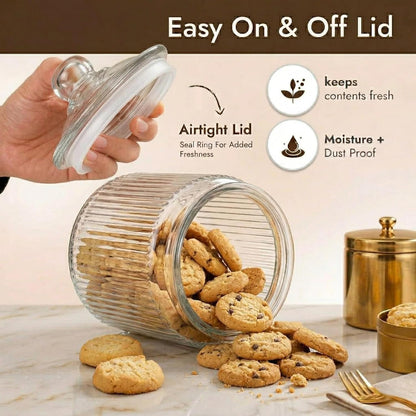 1 Gallon Glass Cookie Jar with Lid – Glass Jar with Lid - Airtight Food Storage Container for Cookies, Candy, Flour, Dog Treats – Clear Large Kitchen Jar for Pantry - Glass Containers with Lids