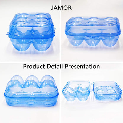 JAMOR 6 Grid Egg Storage Box Refrigerator Crisper Egg Protection Box Portable Egg Carriage Container For Camping Picnic Essential (Blue)
