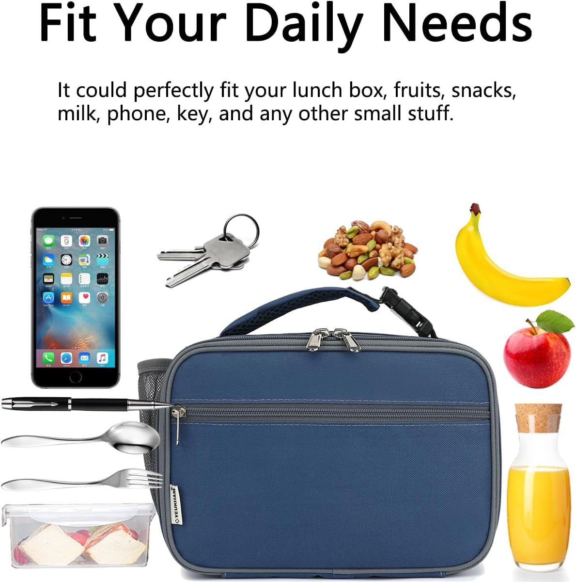 GYEUKHAM Insulated Lunch Box for School, Thermal Reusable Durable Freezable Lunch Bags for Kids Boys Girls Men Women - Small Soft Cooler Portable Lunch Tote Kit for Work Picnic Travel,Black