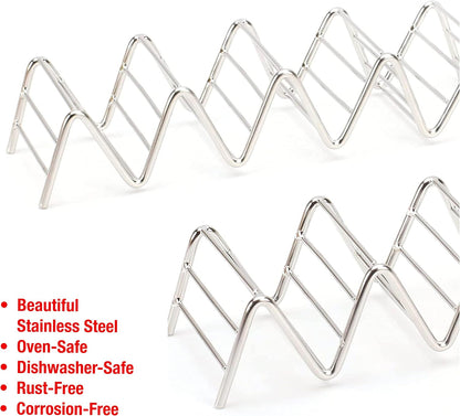 Taco Holders Set of 2 Premium Stainless Steel Stackable Stands, Each Rack Holds 2 or 3 Hard or Soft Tacos, Five Styles Available By 2lbDepot