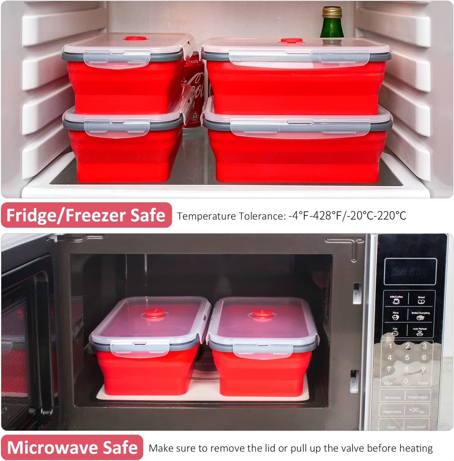 Collapsible Food Storage Containers with Lids, 4 Pack, 40 oz Silicone 1-Compartment Meal Prep Containers Reusable, Lunch Bento Boxes for Adults, Microwave Freezer Dishwasher Safe, BPA-Free, Black
