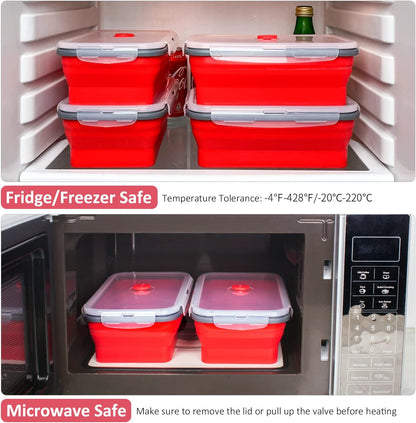 Collapsible Food Storage Containers with Lids, 4 Pack, 40 oz Silicone 1-Compartment Meal Prep Containers Reusable, Lunch Bento Boxes for Adults, Microwave Freezer Dishwasher Safe, BPA-Free, Black