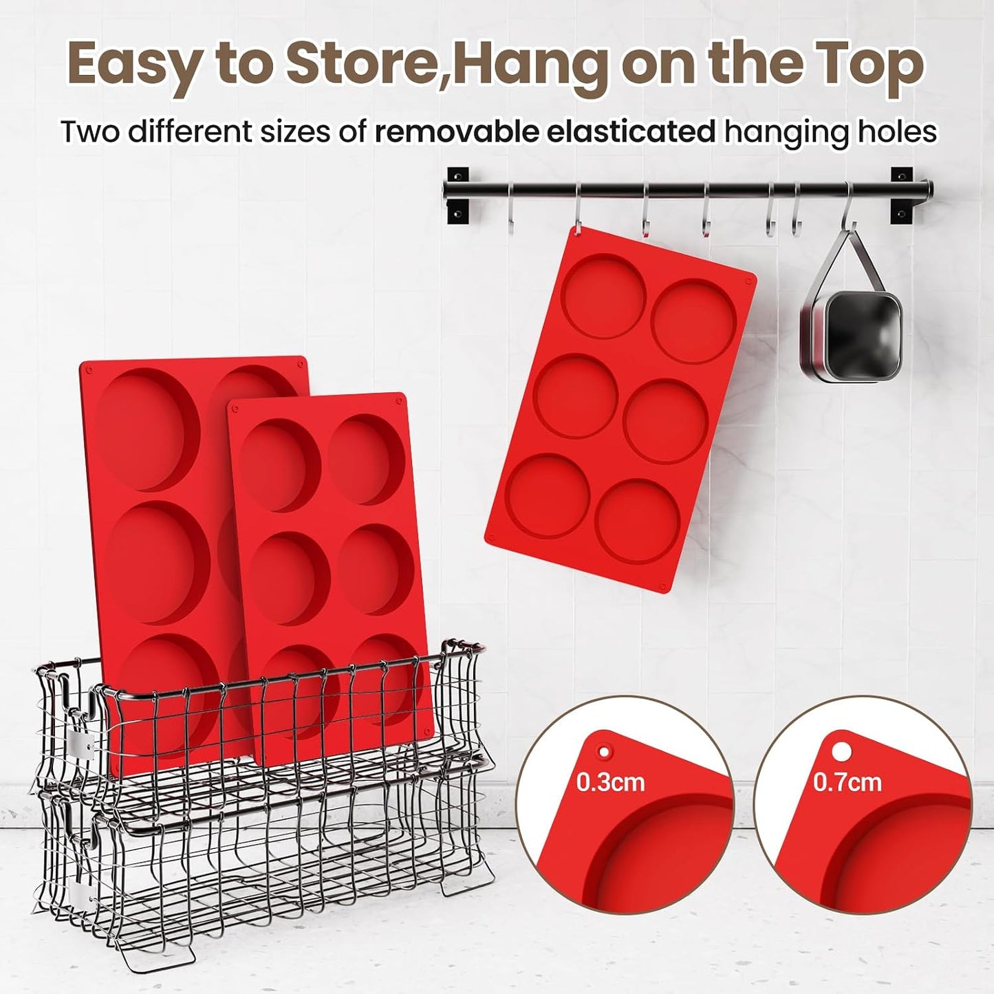 Redfly Silicone Egg Molds for Breakfast Sandwiches 2 Pcs, Non Stick 3 Inch Egg Bites Baking Pans, Silicone Muffin Pans for Baking, Round Muffin Top Pan for Whoopie Pie Pan, Tarts, Quiche