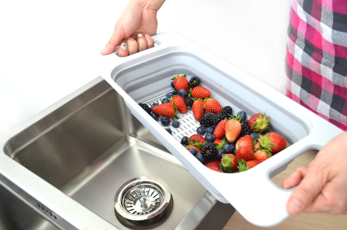 SAMMART Over The Sink Rectangular Colander (Grey)