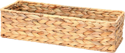 Household Essentials Water Hyacinth Rectangular Storage Basket with Handwoven Fibers and Iron Frame, Natural Finish