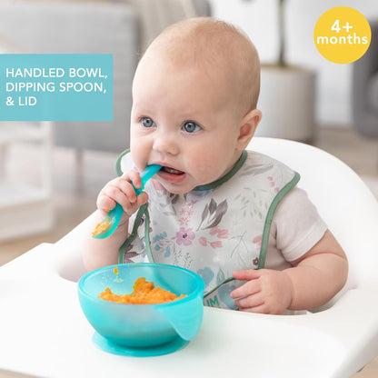 Bumkins Baby Bowl, Silicone Feeding Set with Suction for Baby and Toddler, Includes Spoon and Lid, First Feeding Set, Training Essentials for Baby Led Weaning for Babies 4 Months Up, Sage